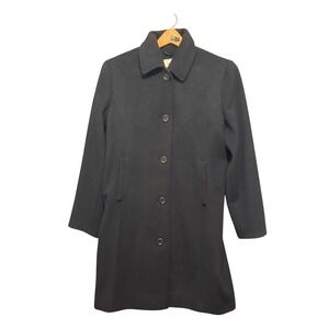 LL‎ Bean Womens Petite Black Wool Blend Coat Mid Length Jacket Size 14